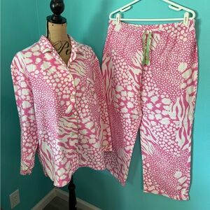 EUC Victoria’s Secret 2 Piece Flannel Pajama Set w/Abstract Pattern Size Large